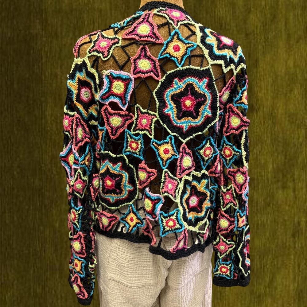 Norm Thompson Y2K Festival Crochet Rainbow Rave Summer Cardigan - Picture 4 of 8
